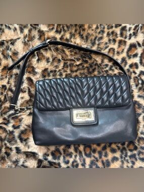 Karl Lagerfeld Black Quilted Flap Shoulder Bag with Gold Accent
